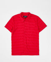 Diamond Plate Towel Color Blocked Short Sleeve Button Down Shirt - Red